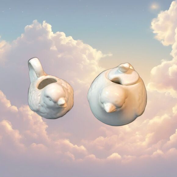 World Market White Cottage BIRD Creamer and Sugar Bowl Set - Picture 3 of 13